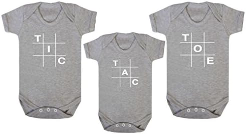 Tic Tac Toe Triplets babygrow vest onesie 3 pack set (0-3 months, GREY)