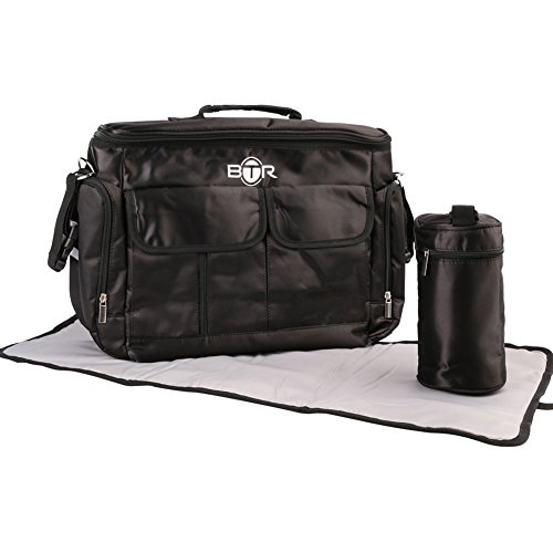 BTR Baby Changing Bag With Changing Mat & Bottle Holder - Includes Attachments For Prams / Strollers / Buggies. Black
