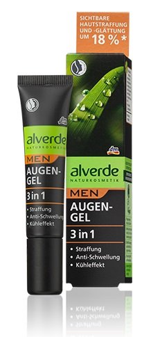 Alverde Men Organic Eye-Contour Gel 3 in 1 - with White Tea, Guarana & Active Cova B Trox - Helps Reduce Lines, Wrinkles Dark Circles & Puffiness - Vegan / Not Tested on Animals - 15ml