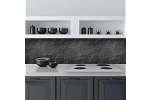 CREARREDA Pannello Paraschizzi Cucina Adesivo da Parete Facile da Applicare Pietra Nera 190 x 60 cm 100% Made in Italy, Ignifugo e Resistente all'Acqua Paraspruzzi Lavandino in PVC