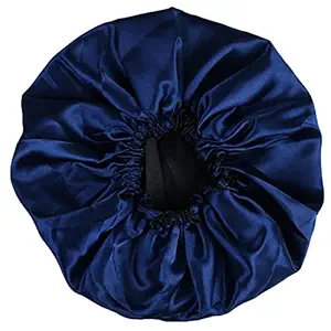 NNR_GIRLS SATIN SILK PREMIUM DUAL COLOUR SLEEPING CAP DOUBLE LAYERED HAIR BONNET _PACK Of_1PC_BLUE, BLACK