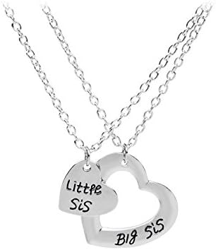 2 x Silver Coloured ‘Little Sis, Big Sis’ Heart Pendant Necklaces