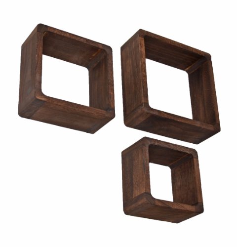 3er Set Lounge Cube Regal Landhaus Stil Wandregal Hängeregal Massivholz in Dunkelbraun - 7