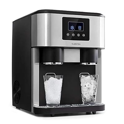 Klarstein Eiszeit Machine à glaçons 3 en 1 : glaçons, glace pilée, eau glacée, 2 tailles de glaçons, 15-18 kg/24h, écran LCD, capacité du réservoir d'eau: 1,8l, capacité de la glace: 600 g, argent