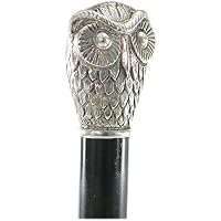 CAVAGNINI Walking Canes Sticks Gift Customizable in Color (Black/Brown), Lenght (until 38 inches), Rubber Tips, Engraving. Owl Handle Liberty Pewter Wooden Elegance for Women or Men. Handmade Italian-style. Produced and Shipped From Italy