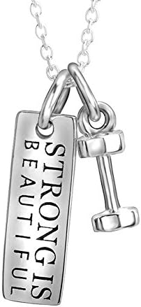 vintashion strong is beautiful dumbbell shape pendant 925 sterling silver necklace