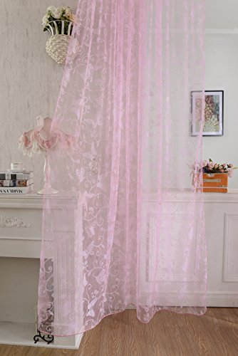 Beflockung Schmetterling Transparente Vorhang Fenster Tuell Teiler Rosa 100 * 200cm - 9