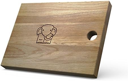 Solid Oak Wooden Chopping Board - Cute Elephant (Small 34 x 19 x 3.5cm, Landscape)