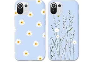 ZhuoFan 2 Piezas Funda para Xiaomi Mi 11 Lite/11 Lite NE 5G 4G 6,55", Margarita Dibujos Púrpura Silicona Cárcasa Flexible TPU Antigolpes Ultra Fina Case Fundas Móvil para Xiaomi 11 Lite, Flor