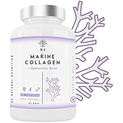 Colágeno Marino Hidrolizado Magnesio Acido Hialurónico Vitamina C Suplemento Articulaciones, Piel Huesos. Colageno PEPTAN 90 Cápsulas de Clorofila. Alta Concentración Fabricado CE.N2 Natural Nutrition