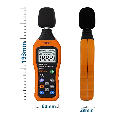 Dezibel Messgeraet,VLike PT02 LCD Digital Audio Dezibel Sound Noise Level Meter Monitor DB Meter von 30 Db bis 130 dB Logger Tester - 4
