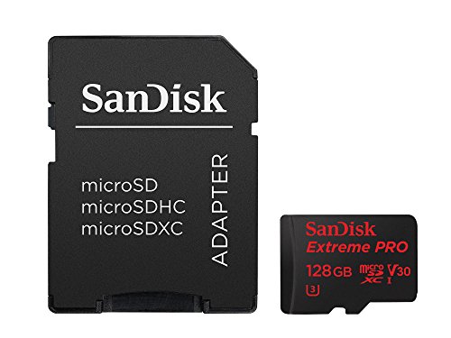 SanDisk Extreme PRO 128GB microSDXC Speicherkarte + SD-Adapter bis zu 95MB/Sek, Class 10, U3, V30
