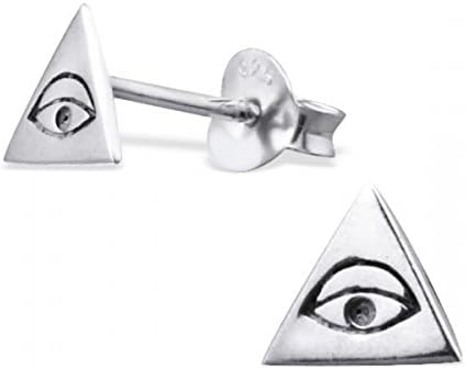 Sterling Silver Third Eye Pyramid Earrings 925 Stamped