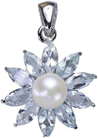 Women`s Blue Marquise Aquamarine Pendants/Broohes/Charms Crafted of 925 Sterling Silver