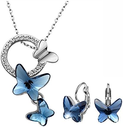 T400 Jewelers Dream Chasers Butterfly Pendant Necklace and Earring Made With Swarovski Crystal Fashion Jewelry Sets for Women