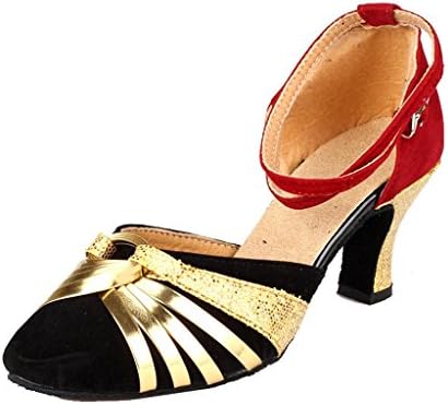 Byjia Women'S Mesh Satin Latin Salsa Ballroom Dance Shoes Closed Toe High Heel Pu Leather Black 39