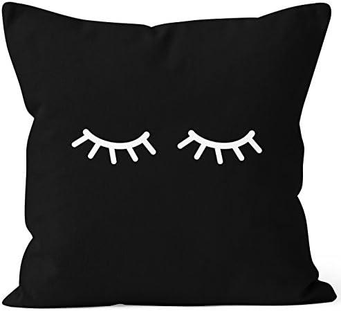 Cushion cover, sleeping eyes, eyelashes, tired eyes, sleeping, mascara, cushion cover, decoration, cotton, MoonWorks, Wimpern Schwarz, 40 cm x 40 cm