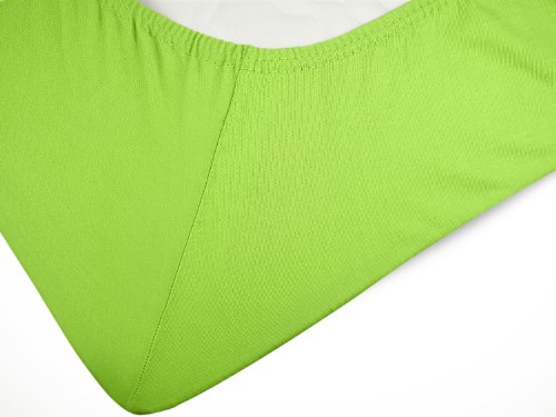 Doppelpack zum Sparpreis – Kinder-Jersey-Spannbetttuch – mit einer Steghöhe von ca. 20 cm passend für Kinder- und Babybettmatratzen – erhältlich in 15 ausgesuchten Farben und einer Einheitsgröße von 60-70 cm x 120-140 cm, apfelgrün - 7