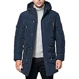 Männer Herbst Winter Jacke, Quaan Kapuzenpullover Mittel Länge Verdickt Lange Schlank Winter Tops Bluse Biker Motorrad Reißverschluss Outwear Klassisch Retro Sport weich warm Baumwolle Mantel