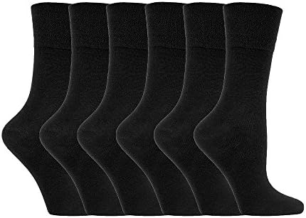 IOMI Footnurse - Ladies 6 pack loose non elastic diabetic socks with hand linked toe seams 4-8 uk, Black, 4-8 UK