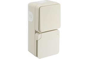 DEBFLEX - Cyklone - Interrupteur Va et Vient + Prise Extérieure Etanche - IP55 - Intérieur/Extérieur - Installation En Saillie - Sable - 150 x 75 x 65 mm