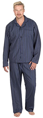 Pijama con pantalones largos para hombre, de polialgodón, de fácil cuidado Azul Blue Multi Stripe Print S