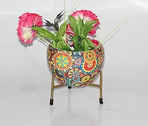 Elegant Crafts India Indoor Desk Planlower Pot Free Standing with Rust Free Metal Stand Pack of 1 Width X Height 06X06 Inches (Multicolour)