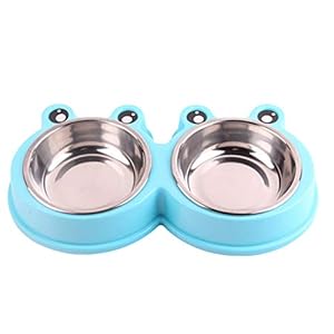 Scrox 1x Cuenco de Perro Gato Alimentos Bowl Dos Acero Inoxidable Combo Comedero para Bebedero Desmontable Comedero para Mascotas (Azul)