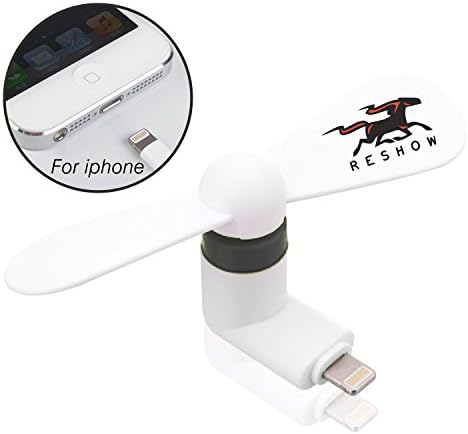 Reshow Micro USB Mini iPhone Fan, Portable Dock Cool Cooler Rotating Fan, Cooling Solution Quiet, Foldable Personal Fan for iPad, iPhone, Android Phone (Lightning, White)
