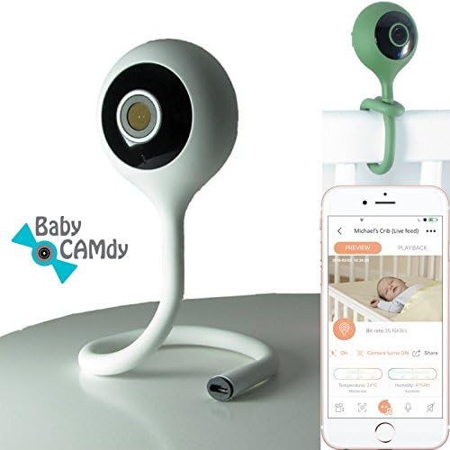 Baby CAMdy - Baby Monitor Wi-Fi Baby Camera⎮Baby Crib Attach⎮Video Baby Monitor with Humidity Temperature Sensor⎮HD Video Photo⎮SD-Card Storage⎮Night Vision⎮Motion Alert⎮Two-way talk⎮Lullaby Play⎮Smart APP iOS Android⎮EU &amp; UK Plug Adapter⎮+More! (Sugar CAMdy)