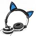 Produktbild Für Vtech MagiBook Lerncomputer (80-602154-004 | 80-602104-004): Kopfhörer Katzen-Design Schwarz-Blau für Kinder mit weichen Ohrmuscheln und verstellbaren Bügeln