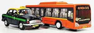Jack Royal Toy Bus & City Taxi(Pull Back Toy)-Set of 2