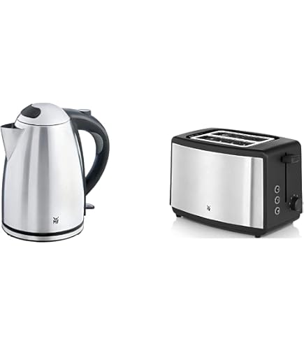 WMF Lono Toaster & Stelio Wasserkocher Set – Edelstahl, 900 W & 2400 W, Mit Brötchenaufsatz