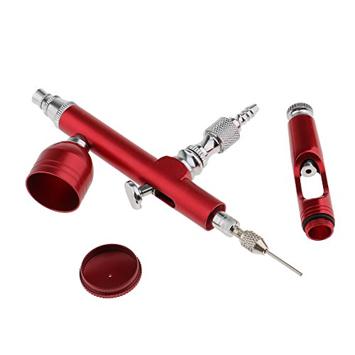 MagiDeal Spritzpistole – Airbrushpistole Dual Action Gravity Feed Spray Gun Tattoo Nail Art Paint Kit – Rot - 4