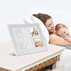 Babies Bloom Charming Baby Handprint and Footprint Kit Solid Wood White Photo Frame|First Birthday Gift | Baby Memories Gift | Baby Room Decor