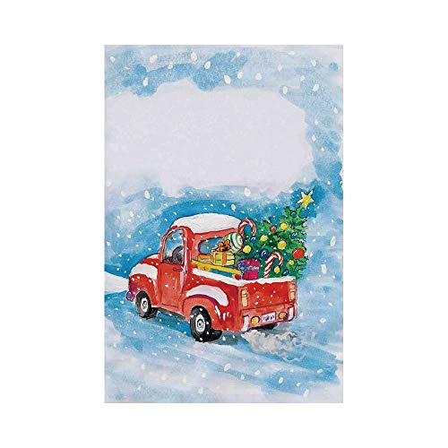Polyester Garden Flag Outdoor Flag House Flag Banner,Christmas,Vintage Red Truck in Snowy Winter Scene with Tree and Gifts Candy Cane Kids,Blue White Red,for Wedding Anniversary Home Outdoor Garden De