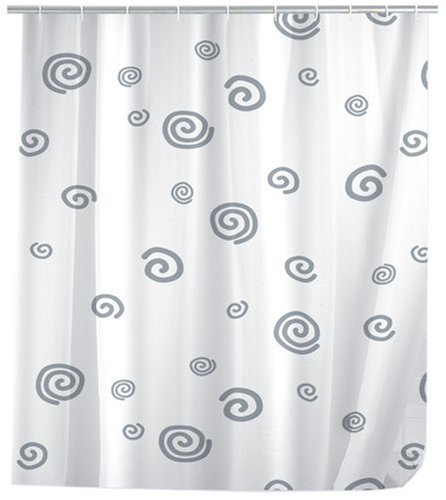 WENKO 19155100 Duschvorhang Schnecke - Anti-Bakteriell, waschbar, mit 12 Duschvorhangringen, 100 % Polyester, Weiß