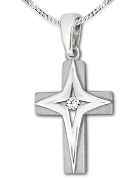 CLEVER SCHMUCK-SET Silberner Anhänger kleines Kreuz 15 x 11 mm außen matt und innen mit glänzend erhabenen Sternenkreuz...