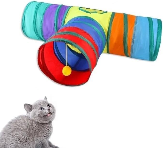 DUFFA Gökkuşağı Renkli Kedi ve Köpek Oyun Tüneli, Katlanır Evcil Hayvan Oyun Tüneli, Uzun Eğlenceli Oyuncak Tünel, Egzersiz Oyunu, Zeka Geliştirme Oyunu - T Şekil