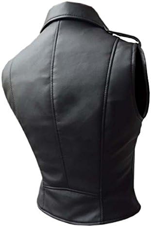 Very Sexy Womens Ladies Real Black Leather Brando Style Bikers Waistcoat Vest