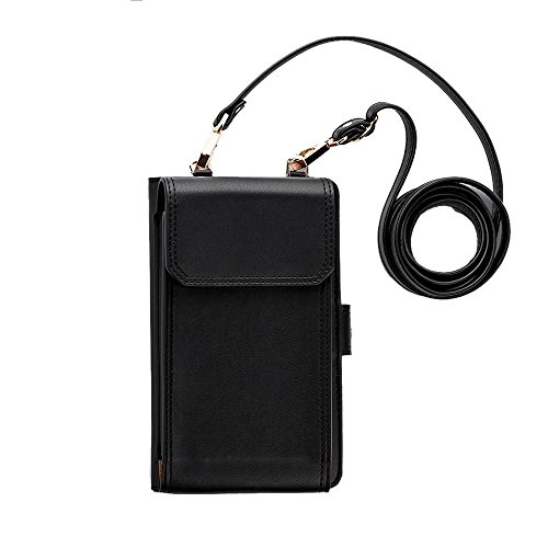 Preisvergleich Produktbild Pawaca kleine Umhängetasche mit Fotogallerie, Kunstleder, Schulter-Handytasche für Damen, passend für iPhone X, 8, 7 Plus, 6S, 6, 5S, 5C, Samsung Galaxy S8+, S7, S6, Edge, S5 Cross-Body-Bags Schwarz
