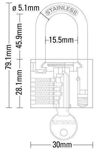 STANLEY Solid Brass Chrome plated Vorhangschloss 30mm mit hohem Bügel, 3 Schlüssel, S742-015, Schloss, Bügelschloss - 4