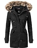 warme winterjacke damen mit kapuze Praktische Details: Innentasche mit Kabeldurchführung für Kopfhörer, seitliche Reißverschlüsse für komfortables Sitzen z.B. im Auto, mit Druckknöpfen, abnehmbares Kunstfell, breite Ripp Bündchen usw.