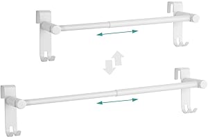 EMKE Extendable Towel Holder, 2 Pack Towel Rail for Over Radiator, Anti Slip Scratch Protecting Stripe Stainless Steel Over Door Towel Rack with Hooks, Extends From 40 to 63cm, White