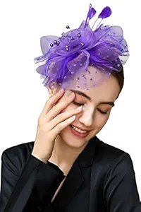 Purple: Babeyond WomenS Fascinators Hat Mesh Feather Fascinator Flower Hair Clip Veil Derby Hat Bridal 1920S Headpiece For Cocktail Tea Party (Purple)