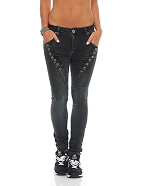 SKUTARI Damen - Jeans Hose Skinny Slim Knopfleisten Außen Push-Up