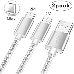 Cable Micro USB Rapido 2 Metros para Samsung S7 S6 S5 S4 Edge Plus Mini Neo J3 J5 J6 J7 J8 2016 2017 2018 LG Q6 K8 K10 K4 Huawei P Smart,2.4A Fast Carga rapida,Nylon Datos Cargador Cables Largo 2M