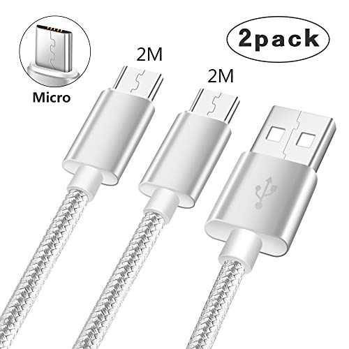Cable Micro USB Rapido 2 Metros para Samsung S7 S6 S5 S4 Edge Plus Mini Neo J3 J5 J6 J7 J8 2016 2017 2018 LG Q6 K8 K10 K4 Huawei P Smart,2.4A Fast Carga rapida,Nylon Datos Cargador Cables Largo 2M