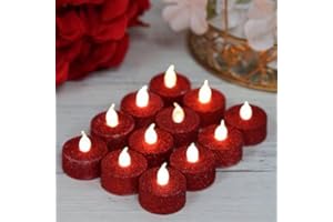 YiYFiT Red Flash LED Tea Light Bougies, Pack de 12 Batterie Jaune Chaud Clignotant Faux Tea Light pour Noël, Pâques, Halloween, Mariage, fête, Festival et Autres décorations