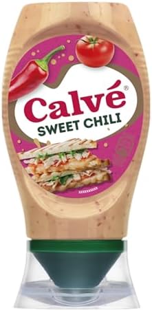 Calvé Salsa Sweet Chili, Salsa Dolce e Piccante, Formato 250 ml Top Down con Peperone Rosso e Peperoncino, Pensato per Pollo Fritto, Tacos e Piatti Asiatici